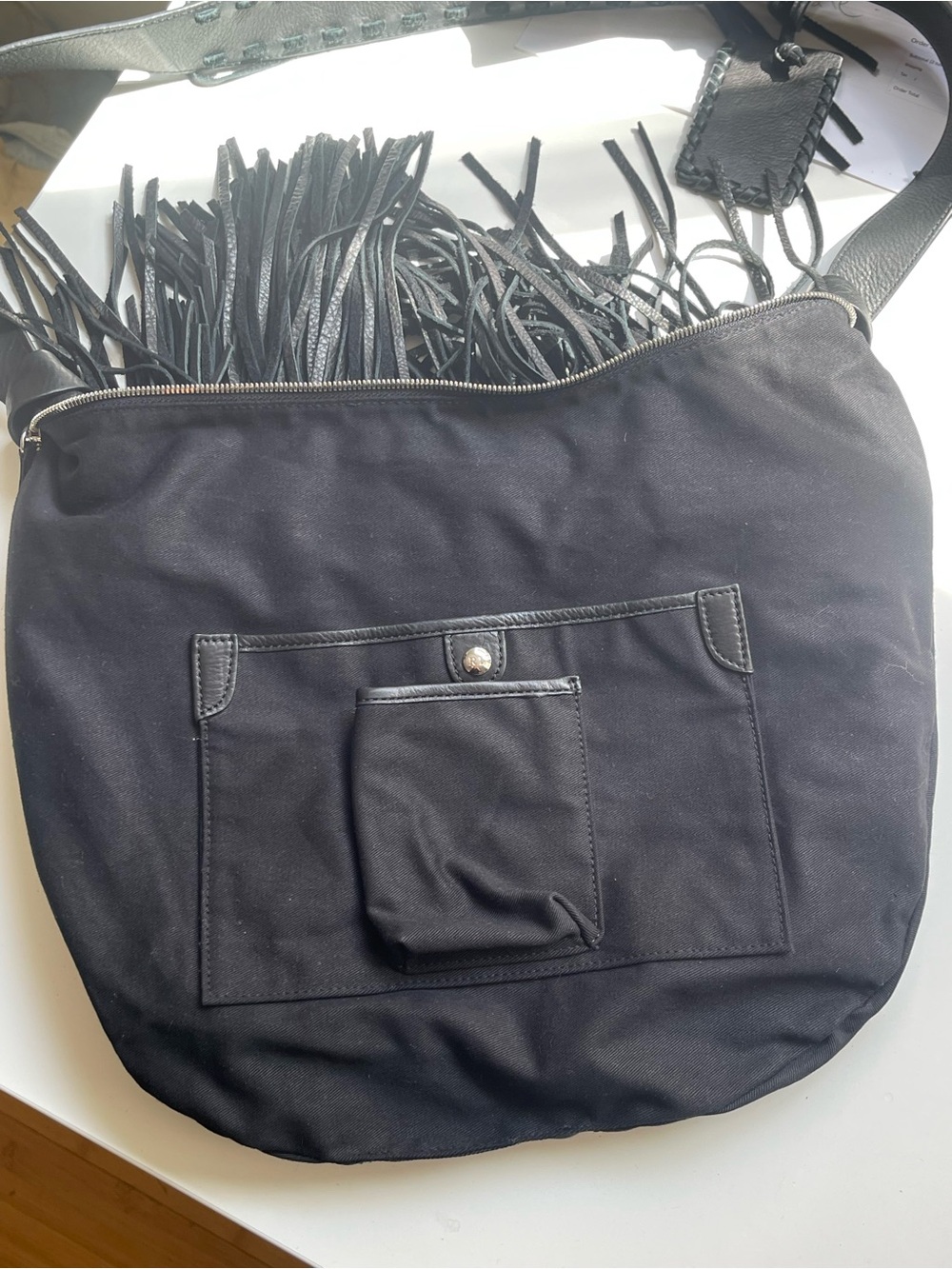 RRL Double RL Ralph Lauren Black Leather Western Fringe Hobo Shoulder Bag - Picture 7 of 14
